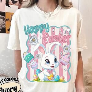 Happy Easter Bunny Shirt, Cute Easter Bunny Graphic Tee, Pastel Easter